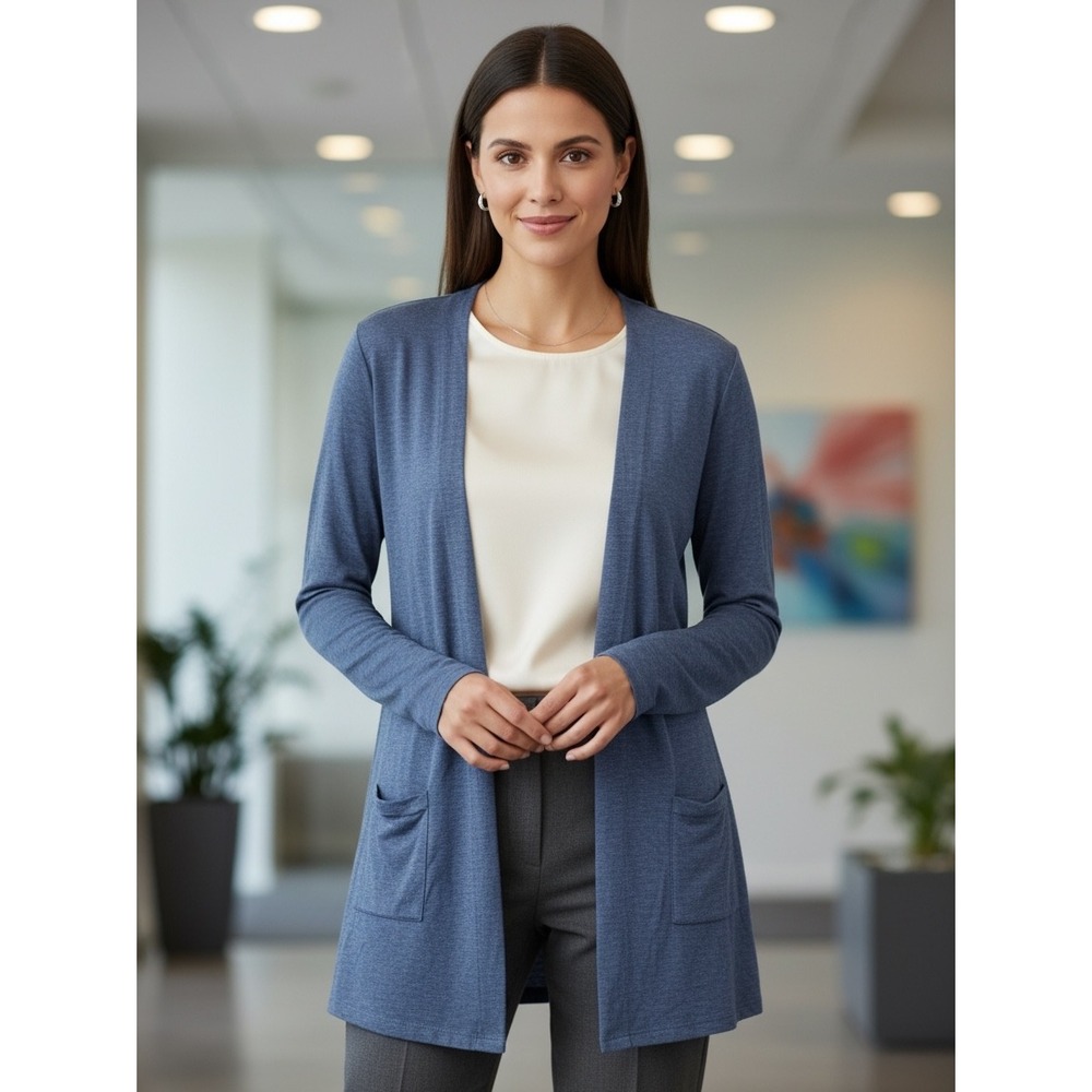 J. Jill Womens Blue Longline Button Front Cardigan Sweater Pockets Size L